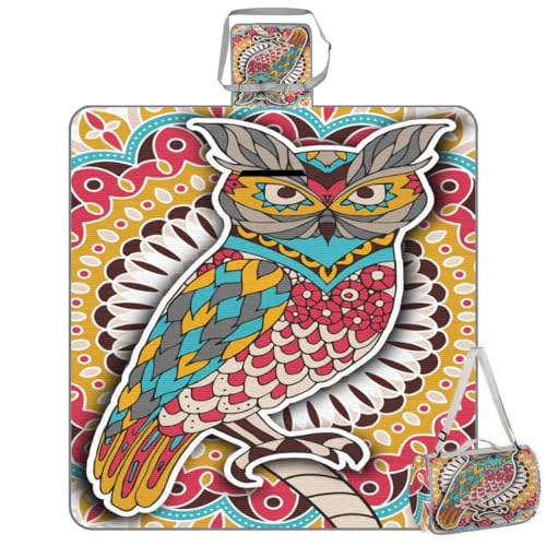 Shimoshe Picnic Blankets 57”x 59”, Indian Owl Waterproof Sandproof Picnic Mat Lightweight Foldable Beach Blanket for Camping Park Grass Beach Outdoor Blanket