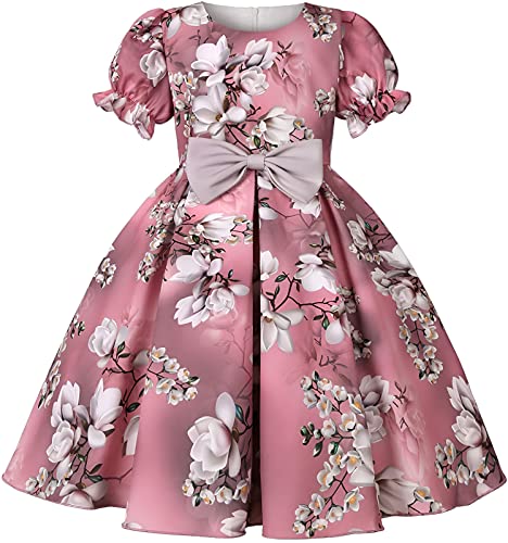Image of Buy & Try Girl's Satin Floral Printed Frock Short Knee Length Short Sleeve Dora Frocks Dress.
