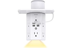 Multi Plug Outlets, Wall Outlet Extender with Night Light and Outlet Shelf,...