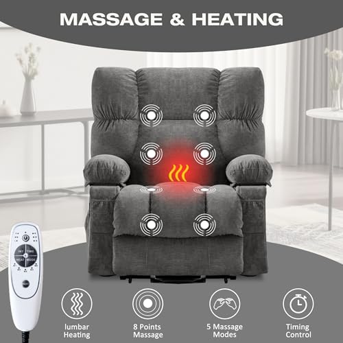 Image of MAHOMICO Power Lift Recliner Chair for Elderly with Vibration Massage and Lumbar Heating, Electric Lift Recliner Sofa with USB Charging Port and Side Pocket for Living Room Comfort
