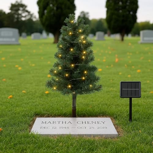 30 Inch Solar Artificial Christmas Tree for Cemetery Grave with S...