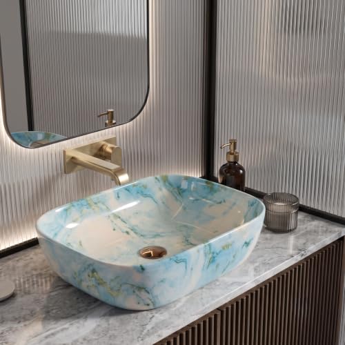 Image of Designer Ceramic Wash Basin For Bathroom | Over Counter Bathroom Basin | Counter Top Bathroom Sink | Wash Basin For Restaurant, Hotel (18 x13 x 5 Inch) (157)
