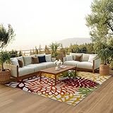 Nourison Aloha Indoor/Outdoor Red Multi Colored 9' x 12' Area Rug, Tropical, Botanical, Easy Cleaning, Non Shedding, Bed Room, Living Room, Dining Room, Deck, Backyard, Patio (9x12)
