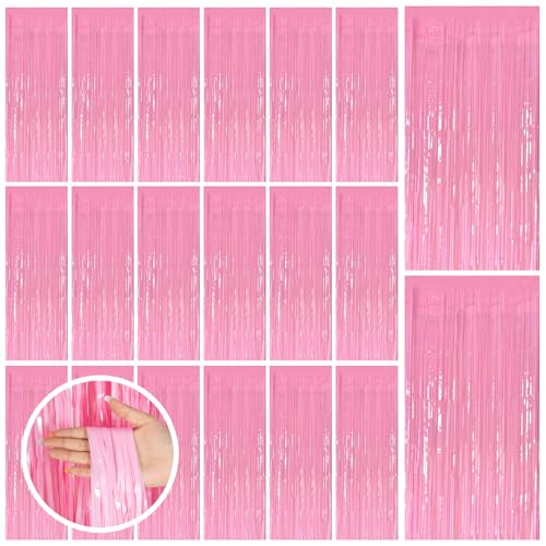 Image of 20 Pack Backdrop Party Decorations Pink Tinsel Curtain Party Backdrop Foil Fringe Birthday Decorations Photo Booth Streamer Backdrop Pink Theme Bachelorette Graduation Party Decorations