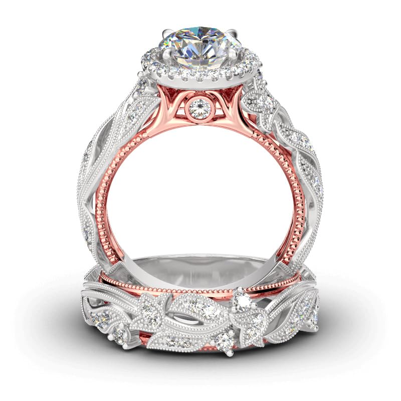 Jeulia 4 Carat Openwork Ring Sets for Women 925 Sterling Silver Wedding Sets Rose Gold Round Cut Halo Engagement Ring White Diamond band CZ Solitaire Anniversary Promise Rings2