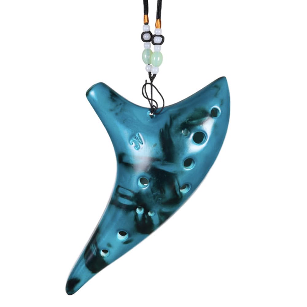 Ocarina 12 Loch Alto C Smokey Straw Gebrannte Keramik Okarina mit Liederbuch für Anfänger, Geschenkidee (Blau)