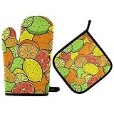 ZZXXB Lemon Orange Fruit Oven Mitts and Pot Holders Set of 2 Heat Resistant Non-Slip Kitchen Gloves