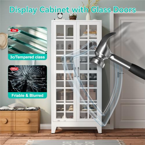 Image of Tall Shoe Cabinet with Doors and Adjustable Shelves | 9-Tier Metal Shoe Storage 36 Pairs of Shoes,Large Shoe Rack,Storage Cabinet for Entryway Doorway Garage Living Room,White