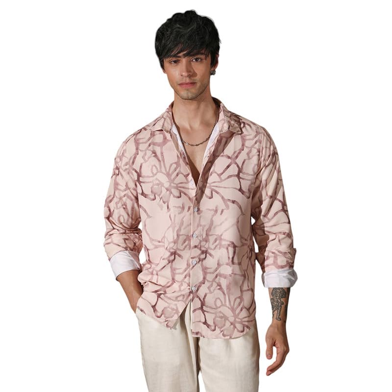 Image of CAHOOT Men's Bisque Shirt Casual Wear | Spread Collar | Long Sleeve | Button Closure | Shirt Crafted with Comfort Fit for Everyday Wear