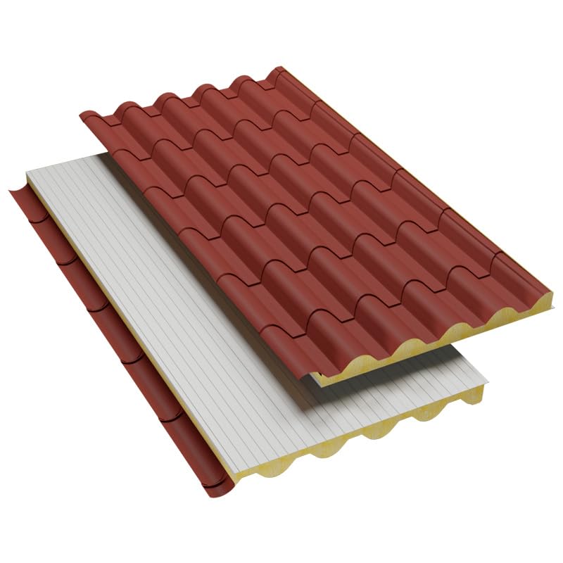 Acero Panel - Panel Estilo Teja Cubierta | 2100x1000mm | Interior Blanco - Exterior Rojo Coppo | Acero Prelacado | PU