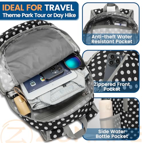 Image of ZOMAKE Ultra Lightweight Packable Backpack 25L, Foldable Hiking Backpacks Water Resistant Small Folding Daypack for Travel(Black, White Polka Dot)