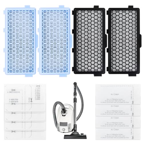4 Pack C3 Filter for Miele Vacuum Cleaner Compact C1&C2 Complete C2&C3 S8340 Active Air Clean 50 Filter Compatible with Miele S4000 S5000 S6000 S8000 Series for Captures Dust & Odours (Blue&Black)
