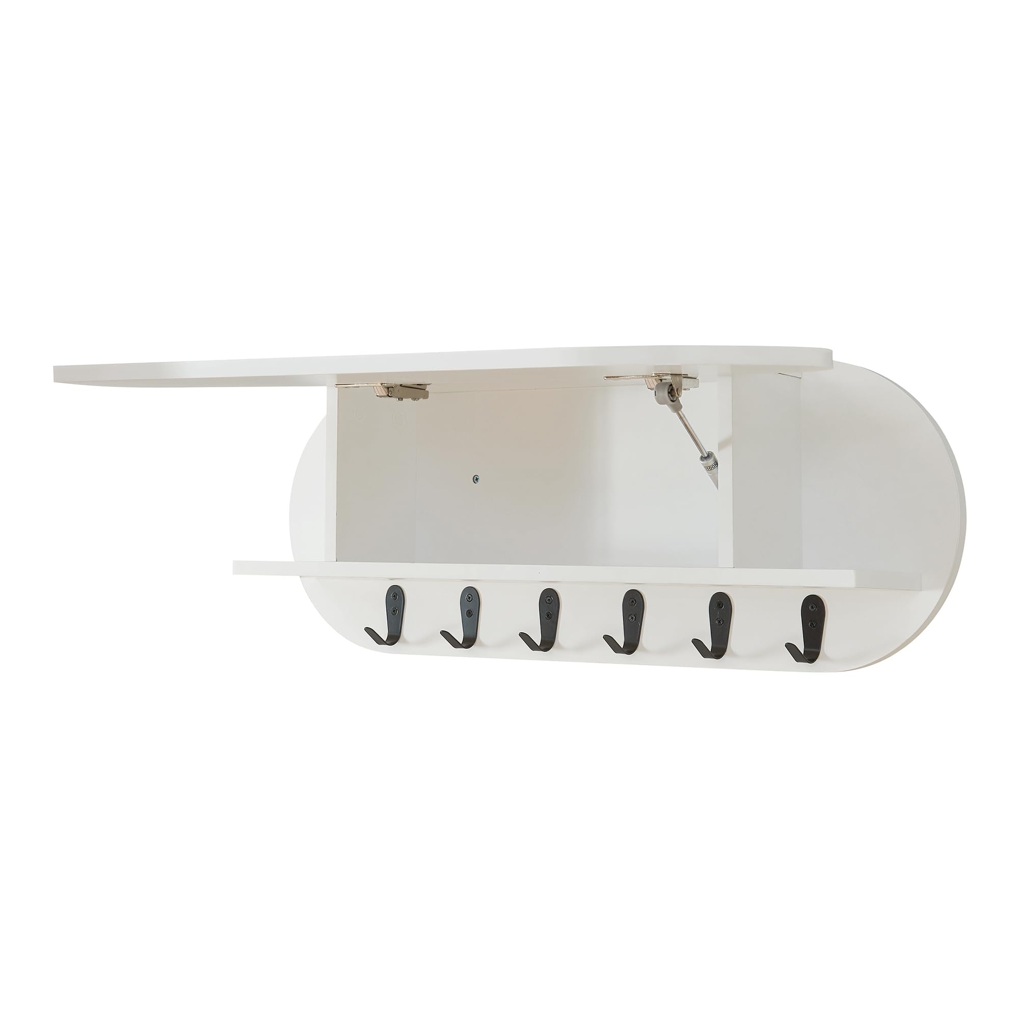 [en.casa] Appendiabiti da Parete con Scomparto Chiuso e Vani Aperti Mensola Attaccapanni a Muro con Anta a Ribalta e 6 Ganci per Borse Cappotti 80 x 16 x 30 cm - Bianco