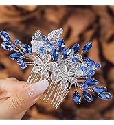 Flayem Braut Hochzeit Haarkamm Blau Strass Braut Kopfbedeckung Handgemachte Kristall Blume Haare ...