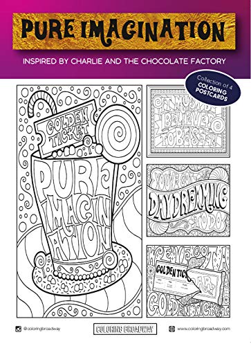 Coloring BroadwayCHARLIE AND THE CHOCOLATE FACTORY inspired Coloring Postcards (Set of 4) “Pure Imagination” Collection, Broadway Musical Merchandise, Ideal Gift for a Broadway Theater Lover