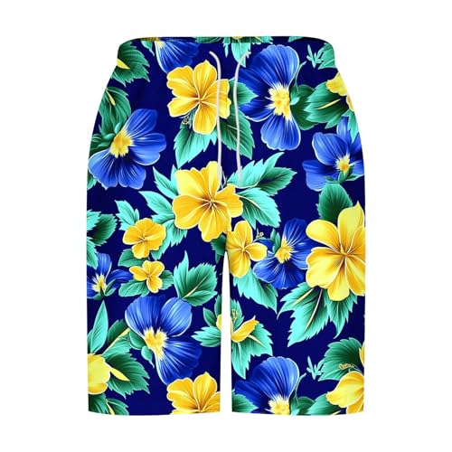 Mens Beach Shorts Plus Size Fashion Hawaiian Print Elastic Waist Lace up Swim Trunks Lightweight Casual Short Pant3