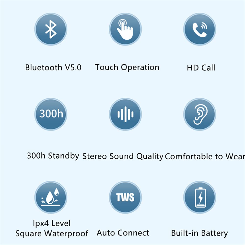 True Auricolari Wireless Bluetooth Cuffie Bluetooth Control Touch, Auricolari Bluetooth Impermeabili IPX4, con Riduzione del Rumore, per Gym Workout in Esecuzione,Nero