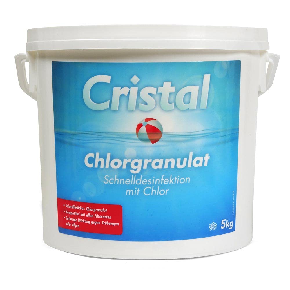 Cristal Chlorgranulat schnell löslich 5 kg - Schnelldesinfektion mit Chlor - Sofortige Wirkung gegen Trübungen und Algen - Stoßchlorung Pool Whirlpool