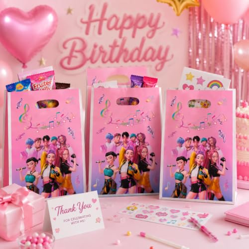 Image of Wanna Party Pink Korean Pop Inspired Goodie Bags, Pack of 10 | Small Party Favour Bags for Return Gifts, Pinata Fillers, Candies, Stickers, Stationery & Birthday Celebration Supplies