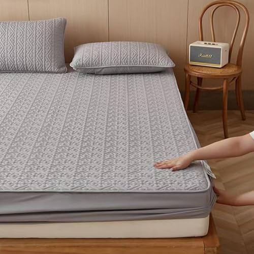 Beydodo Bajera Ajustables 160 x 200 CM,Algodón Fundas Protectoras para Colchón Color Sólido con Patrón Geométrico Gris