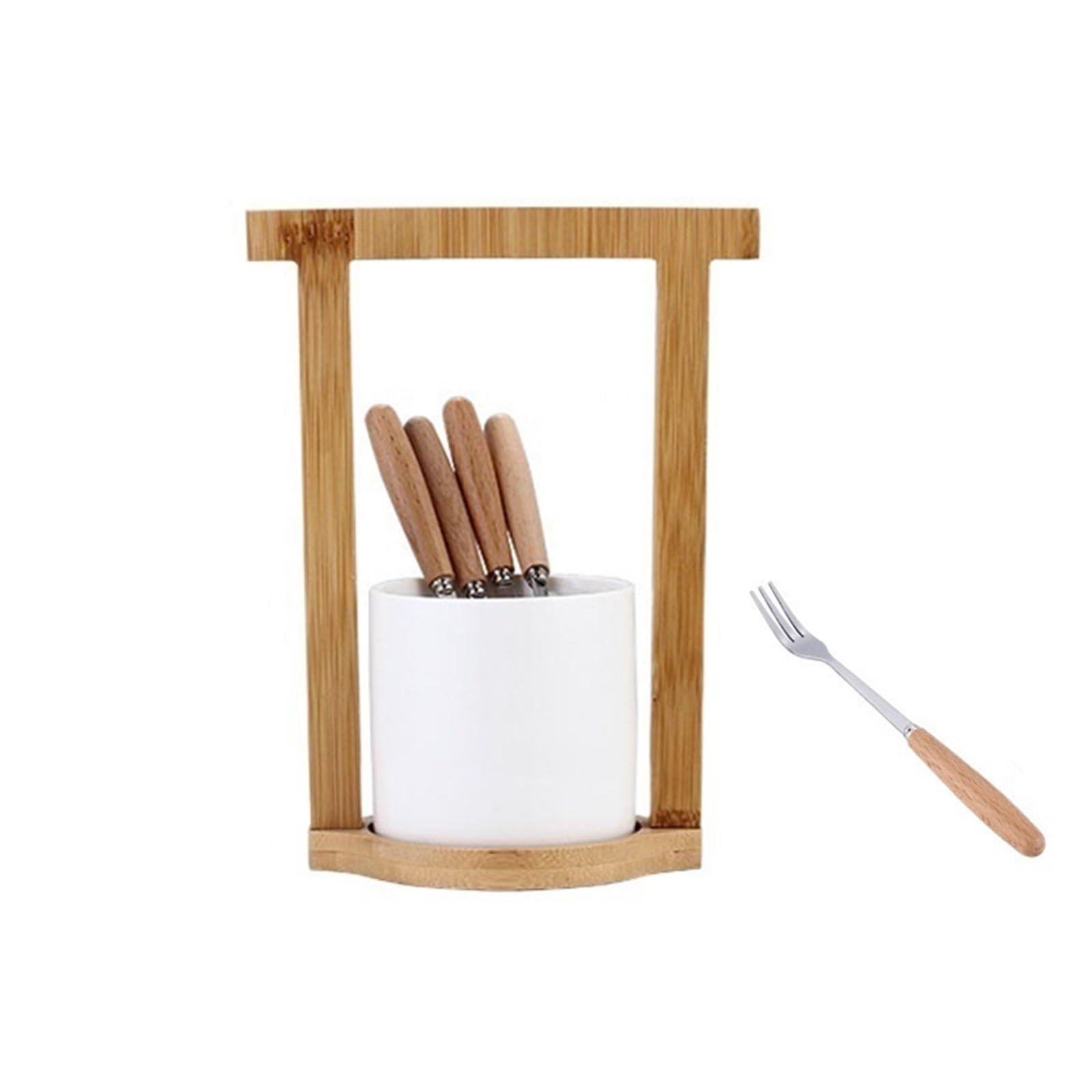 Edelstahl Gabeln Set, 6 Stück Dessert und Vorspeisen Gabeln mit Keramik Vorratsglas, ideal für Obst, Kuchen, Salat und Cocktails