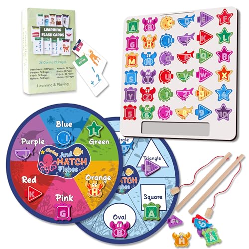 Image of Lefan Wooden 3in1 Fishing Rope Game - Educational Toys for 3 Year Old - Magnetic Rope, Spelling Learning, ABCD for Kids, Color and Shape Sorting, Montessori Kids Activity Toys, 2 Years