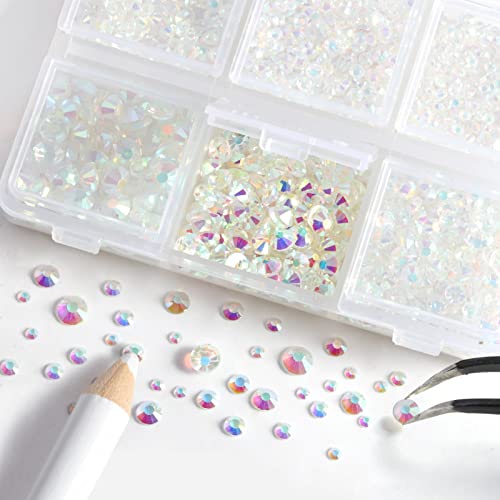 Beadsland 4300pcs Flatback Rhinestones,Transparent AB Rhinestones Nail Gems Round Crystal for Crafts,Mixed 6 Sizes with Picking Tweezers and Wax Pencil Kit - Image 2
