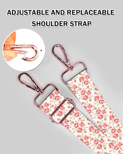 Image of Purse Strap Replacement Crossbody, 1.5 inch Rose-Golden Buckle Wide Shoulder Strap Adjustable, Cute Handbag Shoulder Bag Strap Replacement Belt Cute Pink Flowers