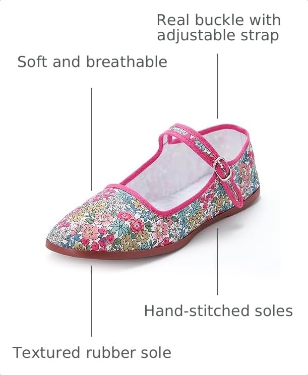 Image of Womens Classic China Flats, Casual China Doll Shoes, Cotton Mary Janes, Chinese Tai Chi Shoes, Pink Flower, Numeric 9