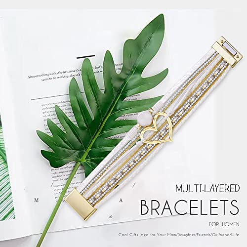 Btysun Bracelets for Women,Stocking Stuffers for Teens Birthday Gifts for Mom Inspirational Gift for Women Mother's Day Daughter Wrap Bracelet Sister Friend Teen Girl Gifts Leather Layered Jewelry Valentines Gift for Her