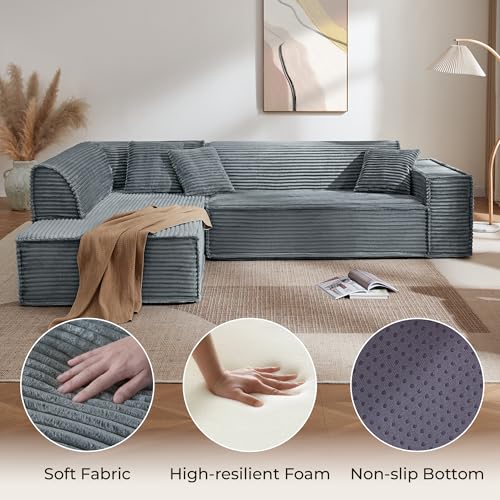 Image of CHITA 112 inch Modular L-Shaped Sofa, Oversized Deep Seat Boneless Couch, Modern Comfy Boneless Sofas for Living Room, No Assembly Required, Right Facing Chaise, Dark Gray