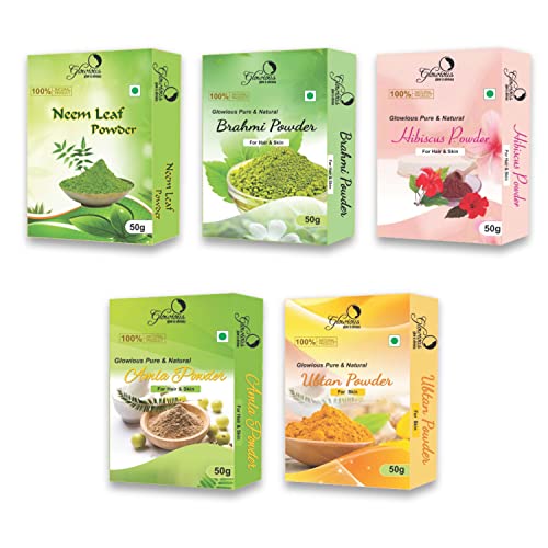 Glowious Combo Pack Of 5 (Neem Leaf, Amla, Hibiscus, Ubtan & Brahmi Powder) 250gms(50gX5) For Rs. 145 @ 71 %