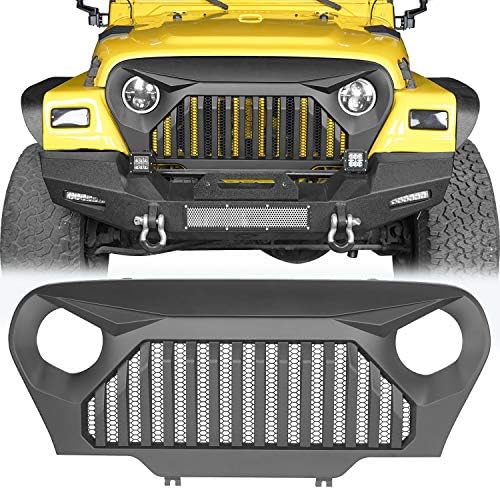 u-Box TJ Grill Front Vader Grille Cover Overlay w/Mesh Insert Compatible with Jeep Wrangler TJ & TJ Unlimited 1997-2006