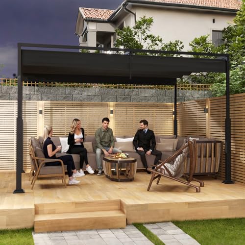 UISEBRT Metall Pergola 3x4 m wasserdicht stabil Winterfest Pavillon mit lamellendach überdachung freistehend mit Schiebedach Sonnenschutz für Gärten und Terrassen Schwarz