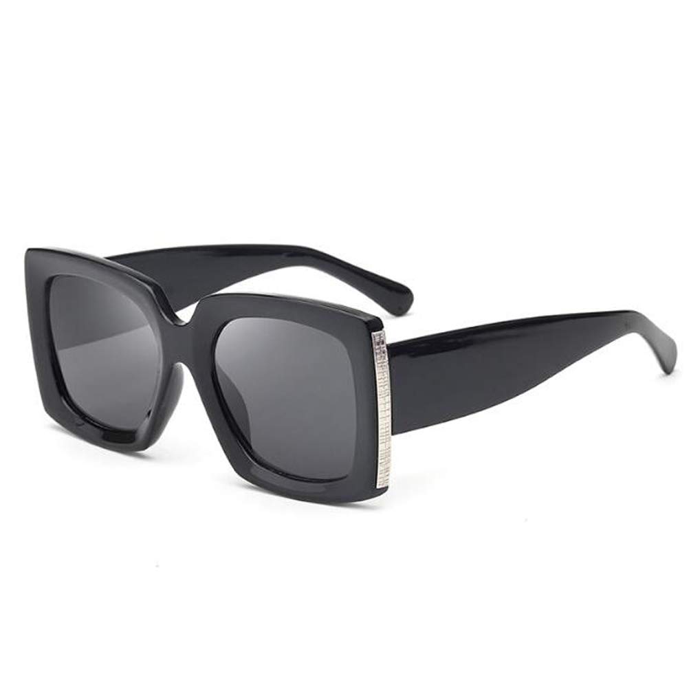 Retro Sunglasses Womens UV Protection Sunglasses with Large Square Frame Black Frame Gray Flakes