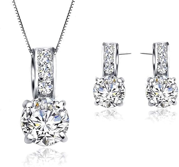 Blackbox Juego de Plata .925 con Circonias  | Aretes con Dije y Cadena  | Incluye Caja de Regalo  | Joyería para Mujer  | Ideal para tu Boda