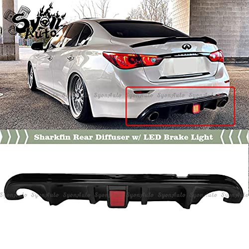 Syon Auto FITS 2014-2017 INFINITI Q50 GLOSS BLACK SHARK FIN REAR DIFFUSER W/ LED BRAKE LIGHT