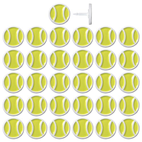 Image of Tennis Ball Push Pins, for Cork Board, Maps, or Lapel Pin Use, Designed in The USA, Tennis Pins, Set of 32
