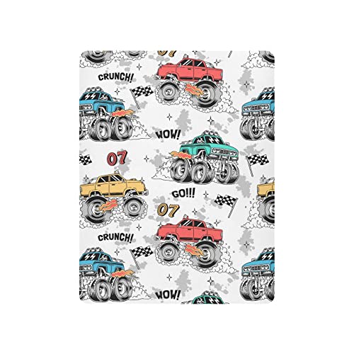 Monster Trucks White Baby Crib Sheets - Fitted Crib Sheet, Boys & Girls Cotton Crib Sheet for Standard Crib and Toddler Mattresses - S