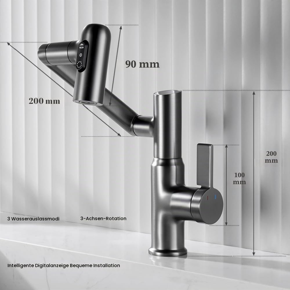 Smart Temperatur Badezimmer Wasserhahn, Einhand-Badezimmerarmatur, Waschbeckenarmatur, Küchenarmaturen (mattgrau)
