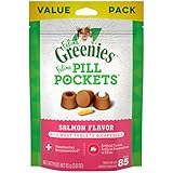 FELINE GREENIES PILL POCKETS for Cats Natural Soft Cat Treats, Salmon Flavor, 3 oz. Pack (85 Treats)