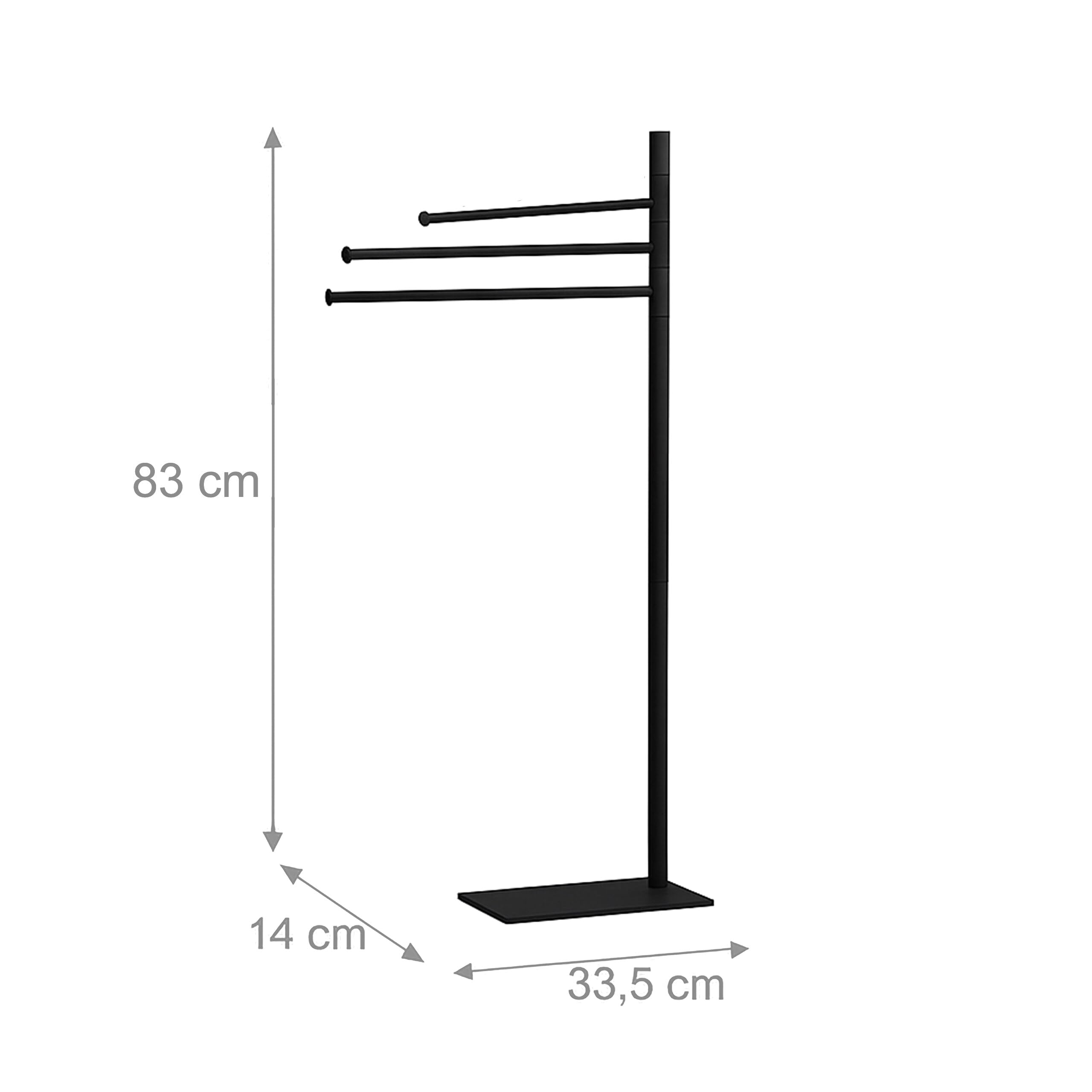 Relaxdays Porte-Serviettes Non Fixe, 3 Barres Mobiles, H x L x P : 83 x 33,5 x 14 cm, pour la Salle de Bain, Noir