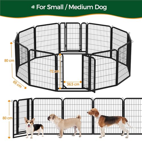 Yaheetech 12-teilig Welpenlaufstall 80cm hoch, Welpenauslauf mit 2 Türen, faltbares Freilaufgehege, Automatische Verriegelung, Tierlaufstall für Wohnung & Garten