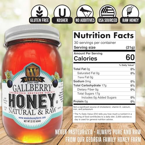 Miel pura Gallberry Weeks Honey Farm 22 oz frasco miniatura 2