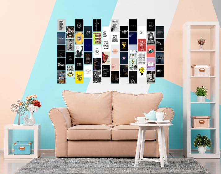 Image of Pack of 54 Aesthetic Motivational Wall Collage Kit Posters - 4 x 6 Inches Wall Decor Poster - Wall Art For Bedroom, Living room, Office - 1 Tissue Tape