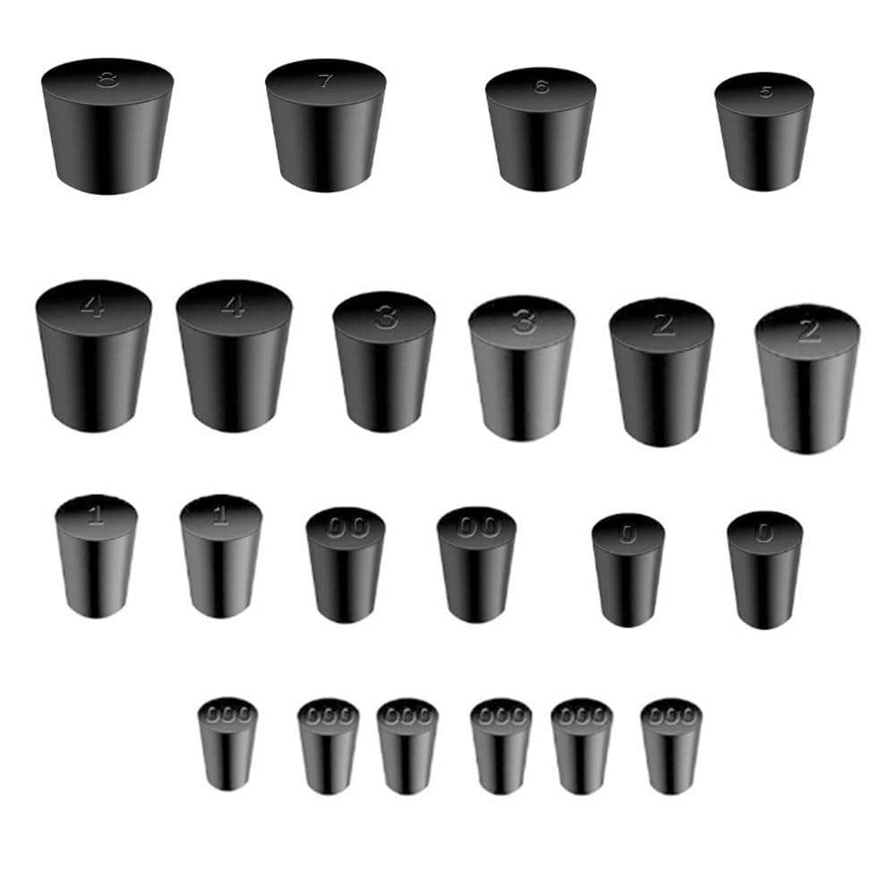 22 Pcs Solid Rubber Stoppers 11 Assorted Sizes 000# - 8# Multi-Size Sealing Solution for Labs and Industry