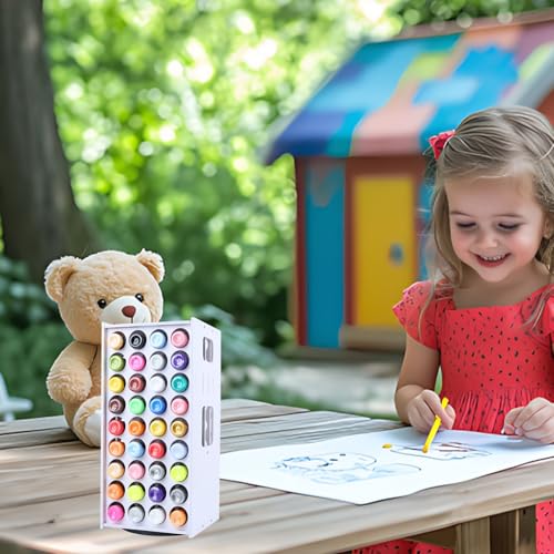 Image of Craft Paint Storage Rack, 72 Holes Craft Paint Organizer 360 Spinning Organizer Tower Holder Stand for Apple Barrel, Folkart Desk Organizer