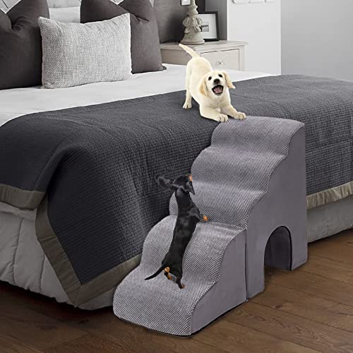INRLKIT Foam Pet Stairs for High Beds Up to 26-30 inches High Bedside, Pet Ramps/Pet Ladder/Dog Steps for High Beds 26” Tall for Small Dogs Injured, Doggie, Old Cats, Kitty, Small Animals(Grey)