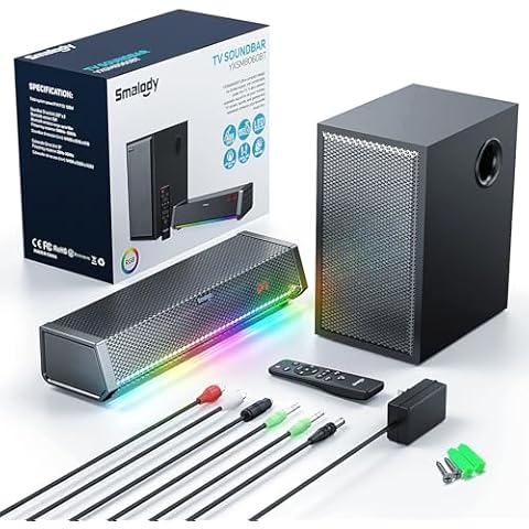 Smalody TV Speakers, Home Theater Speaker Wireless Audio Sound bar TV Speaker + Bass Subwoofer, Bluetooth Enabled/Optical/AUX/COAXIAL Inputs/Remote Control Cover