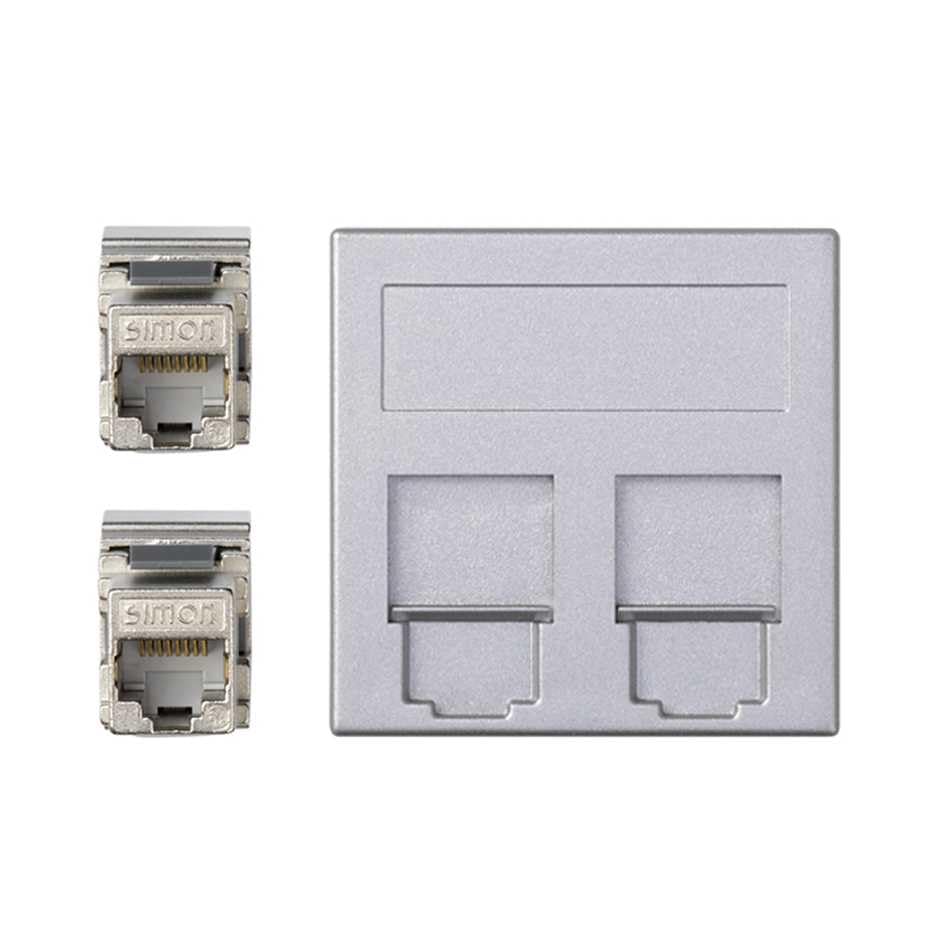 Plastron Cat6A FTP aluminium 2 connecteurs pour bureau et salon